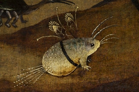 Jheronimus Bosch, Trittico degli Eremiti, dettaglio creature,  pannello sinistra dopo il restauro