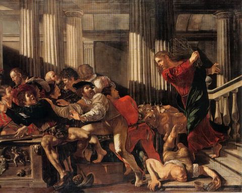 Cecco del Caravaggio, Cacciata dei mercanti dal tempio, 1610-15