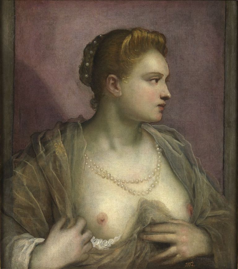 Domenico Tintoretto, Ritratto di donna che mostra il petto, nono decennio del XVI sec. Madrid, Museo del Prado