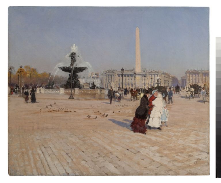 Giuseppe De Nittis, Un angolo della Piazza della Concordia a Parigi, olio su tela, 52 x 43,5 cm
