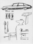 Un disegno di Ponti che raccoglie esempi di “Linea Diamante”, dall’automobile alle piastrelle, dalle posate alle sedie, dalle maniglie ai sanitari © Gio Ponti Archives