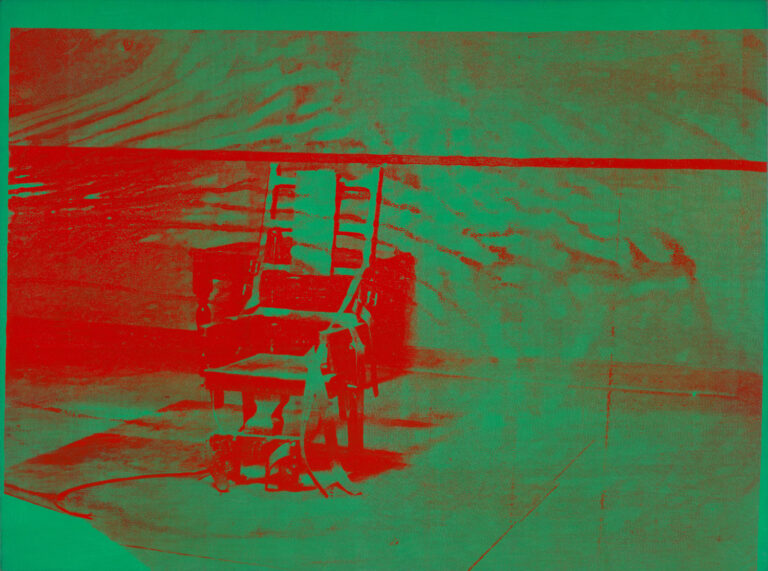 Andy Warhol (1928–1987), Big Electric Chair, 1967–68. Acrylic and silkscreen ink on linen, 137.5 x 186.1 cm. The Art Institute of Chicago; gift of Edlis/Neeson Collection, 2015.128 © The Andy Warhol Foundation for the Visual Arts, Inc. / Artists Rights Society (ARS), New York