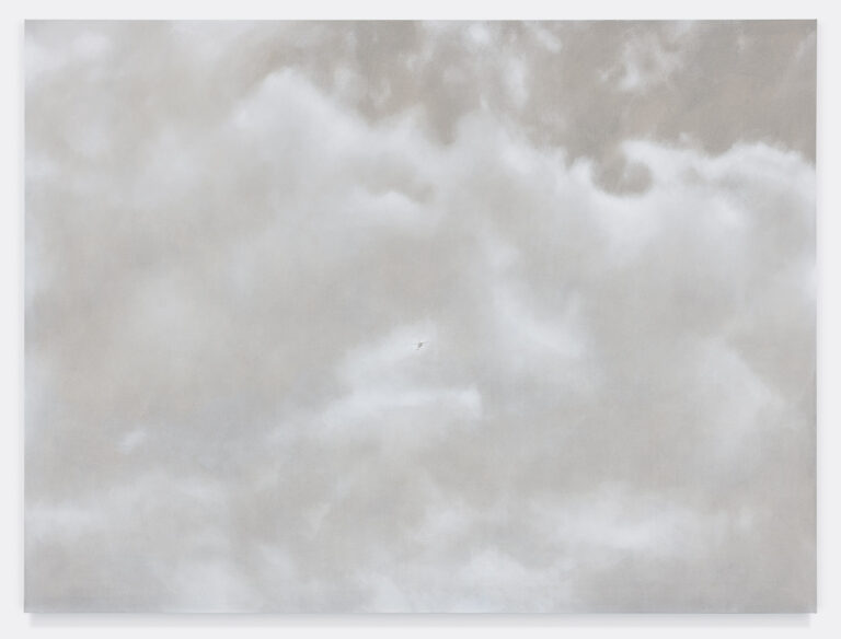 Fuori Registro (The sky above Whitney), 2018, acrilico su tela, cm.150x200. Courtesy Totah, NY. Fotografie di Alex Yudzon