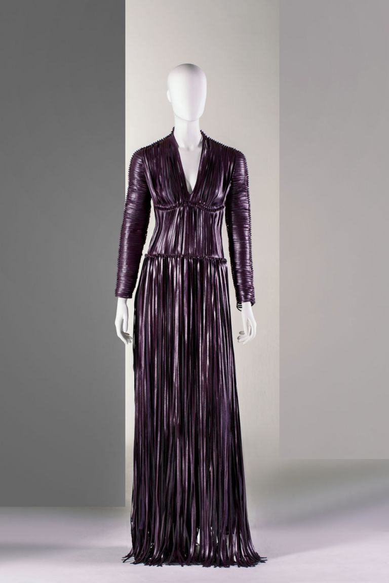 ‘Grape’ dress (detail) made with Vegea, a leather alternative made from grape waste © Vegea