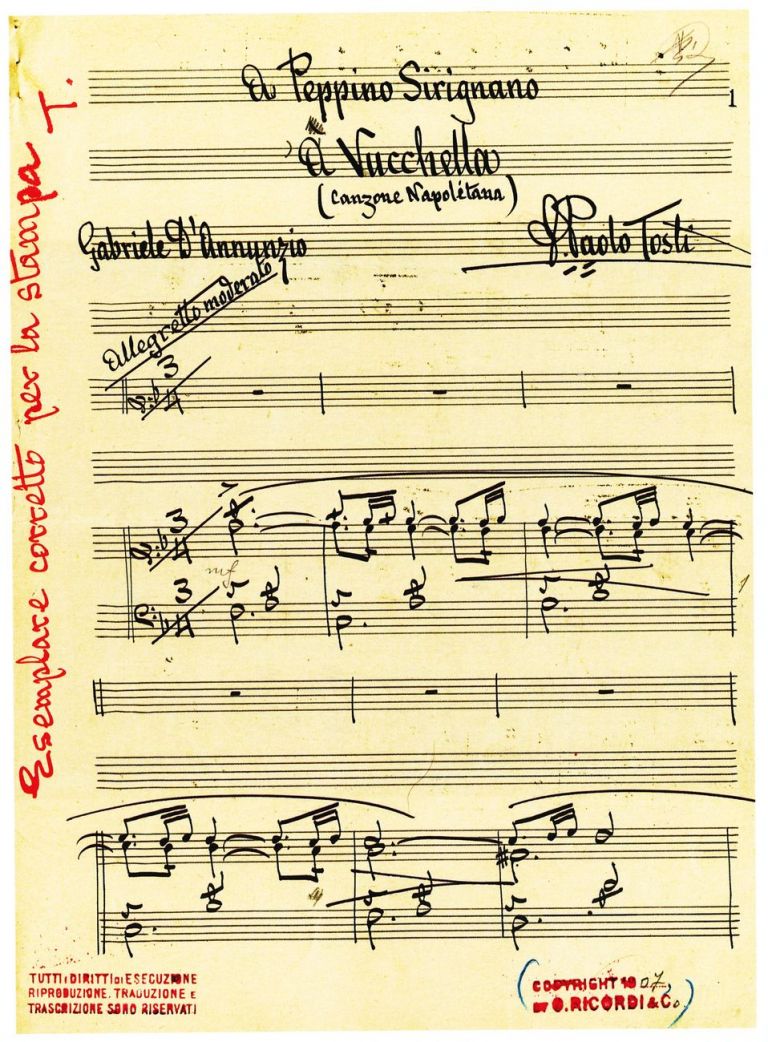Partitura autografa di 'A vucchella, 1907