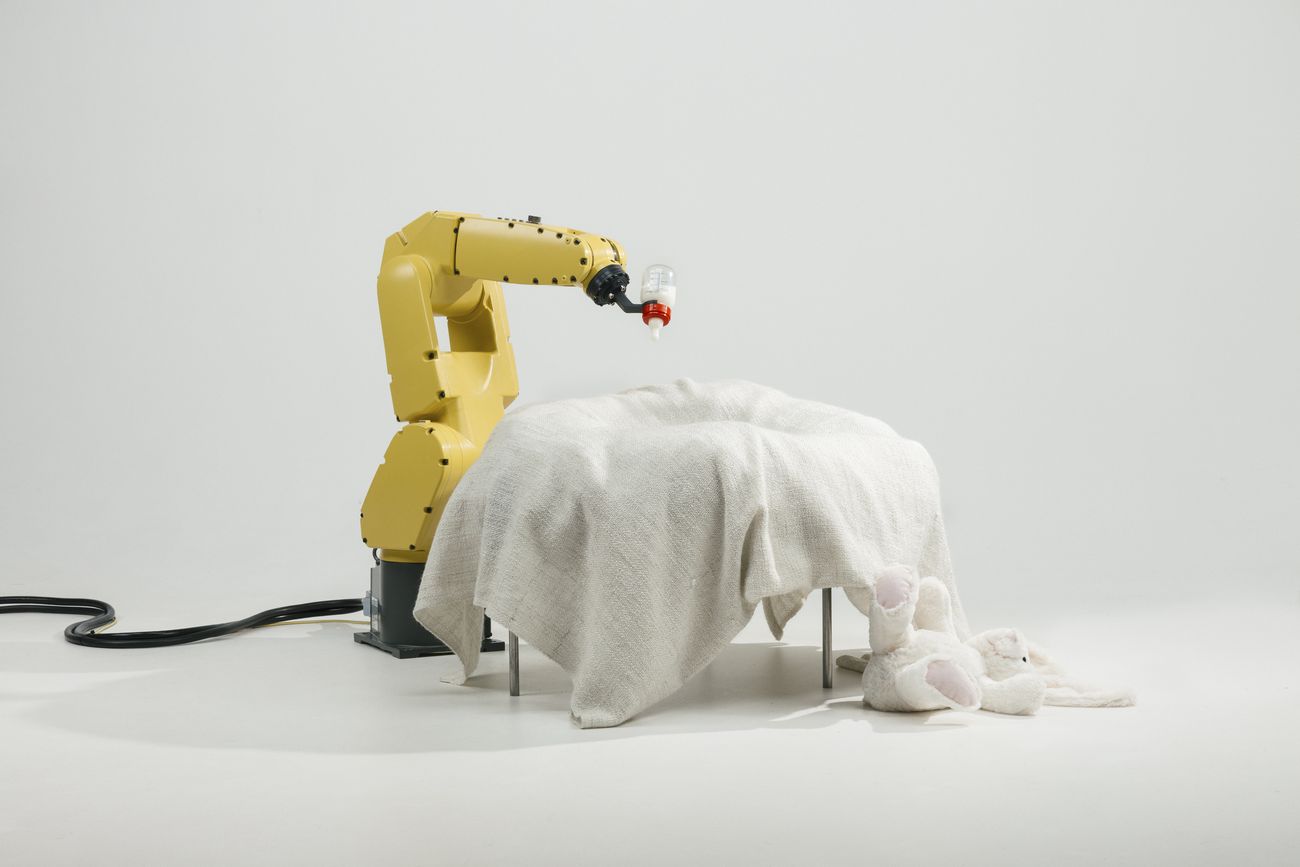 XXII Esposizione Internazionale della Triennale di Milano. Broken Nature. Stephan Bogner, Philipp Schmitt & Jonas Voigt, Raising Robotic Natives, Bottle Feeder, 2016. Photo courtesy the designers