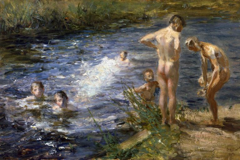 Beppe Ciardi, Il bagno o Ragazzi sul fiume, 1899. Voghera, Collezione privata