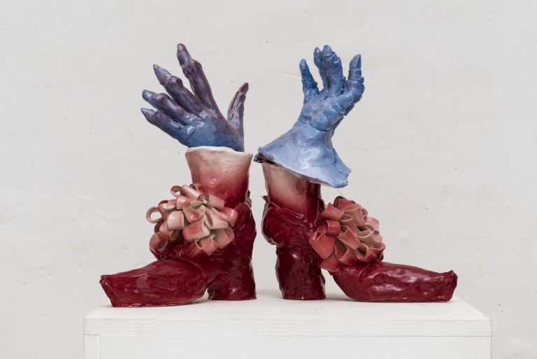 Emiliano Maggi, Velvet Gloves on Ribbon Bows, 2019. Courtesy Operativa, Roma. Photo Sebastiano Luciano