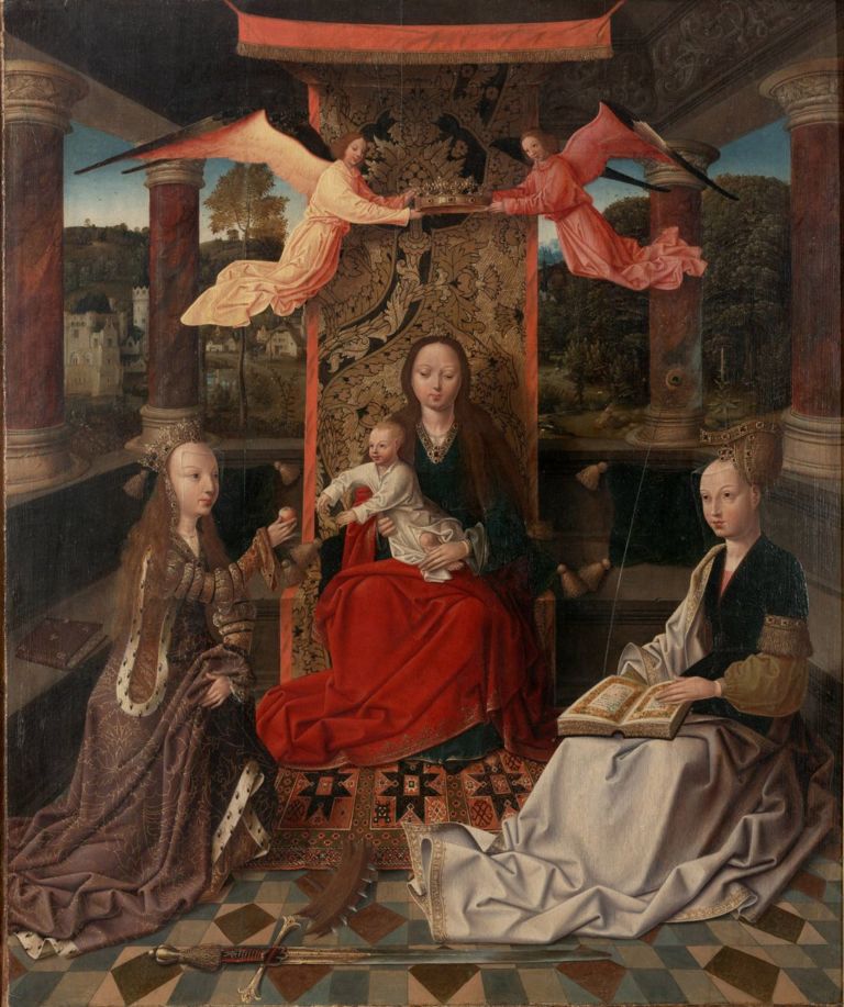 Maestro di Hoogstraeten, Madonna con Bambino tra Santa Barbara e Santa Caterina, 1500 c., Firenze, Galleria degli Uffizi