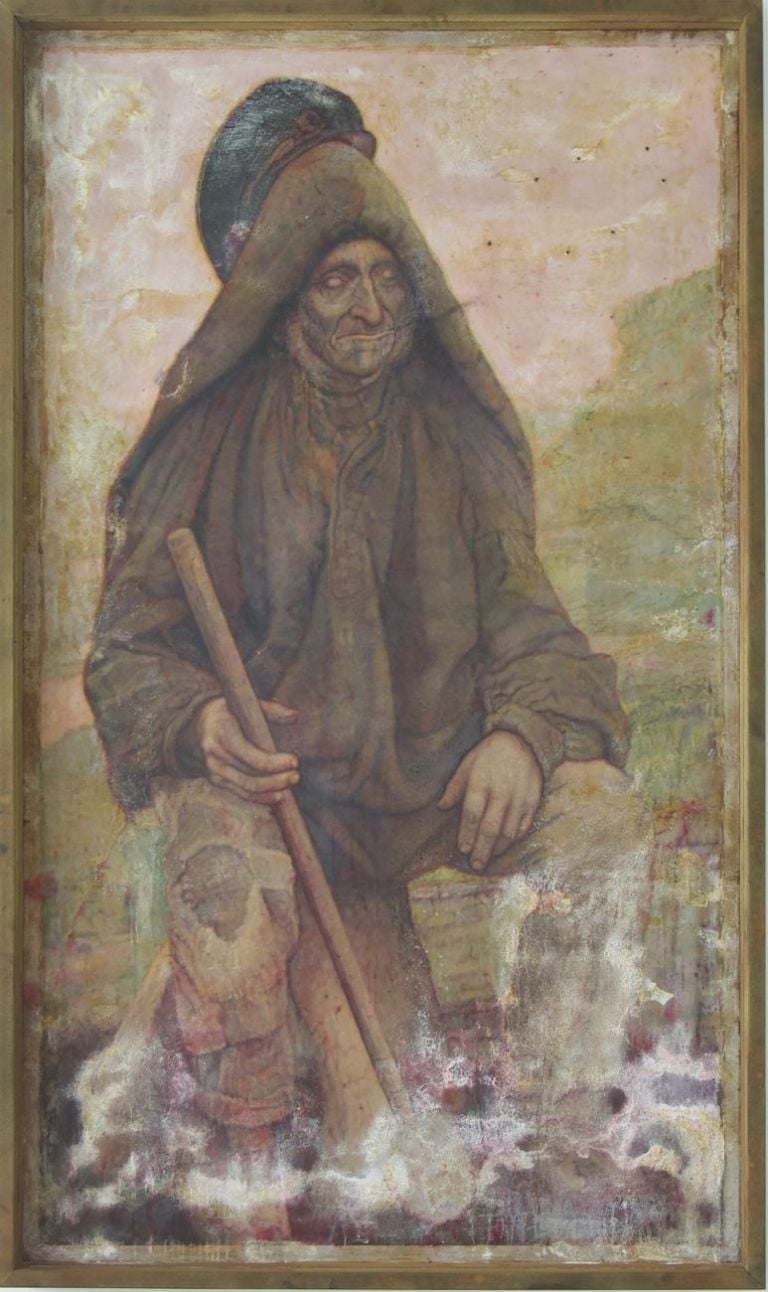 Oscar Giaconia, COLON (Il Guardiano di Porci), 2018, ossidi, fiele di bue, lardo, acido solforico, vulkollan, su carta lubrificata in teca di salpa acidata, cm 222x125. Photo Antonio Maniscalco. Courtesy OG Studio & Thomas Brambilla Gallery