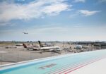 The TWA Hotel’s rooftop infinity pool and observation deck overlooks JFK’s bustling Runway 4 Left 22 Right. Photo credits TWA Hotel – David Mitchell