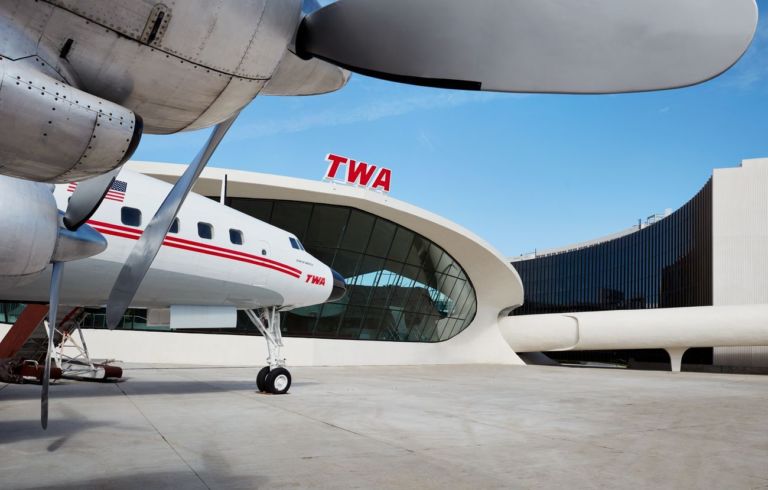 Wind beneath her wings! The TWA Hotel’s 1958 Lockheed Constellation “Connie” airplane has been transformed into a cocktail lounge. Photo credits TWA Hotel – David Mitchell