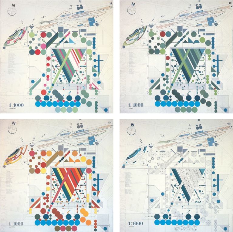 Cesare Leonardi & Franca Stagi, Progetto per Parco della Resistenza a Modena, 1969 70. Planimetrie del parco nelle quattro stagioni. Courtesy Archivio Architetto Cesare Leonardi