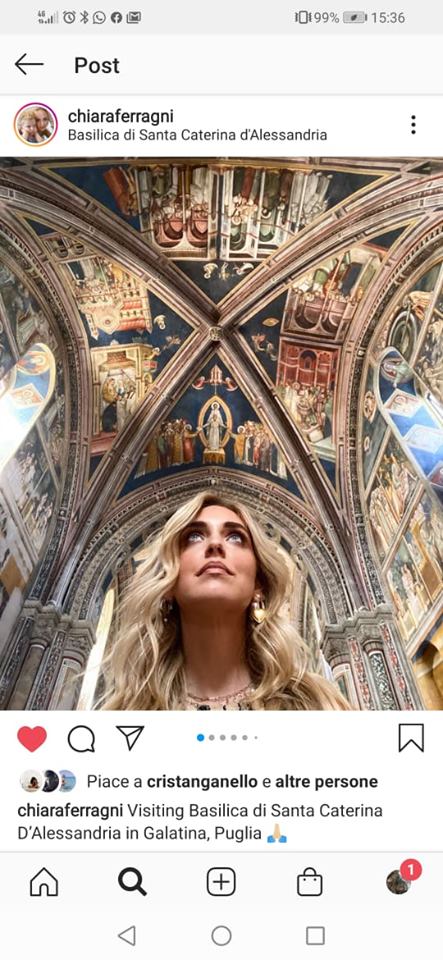 Chiara Ferragni nella Basilica di Santa Caterina d'Alessandria a Galatina, fonte Instagram