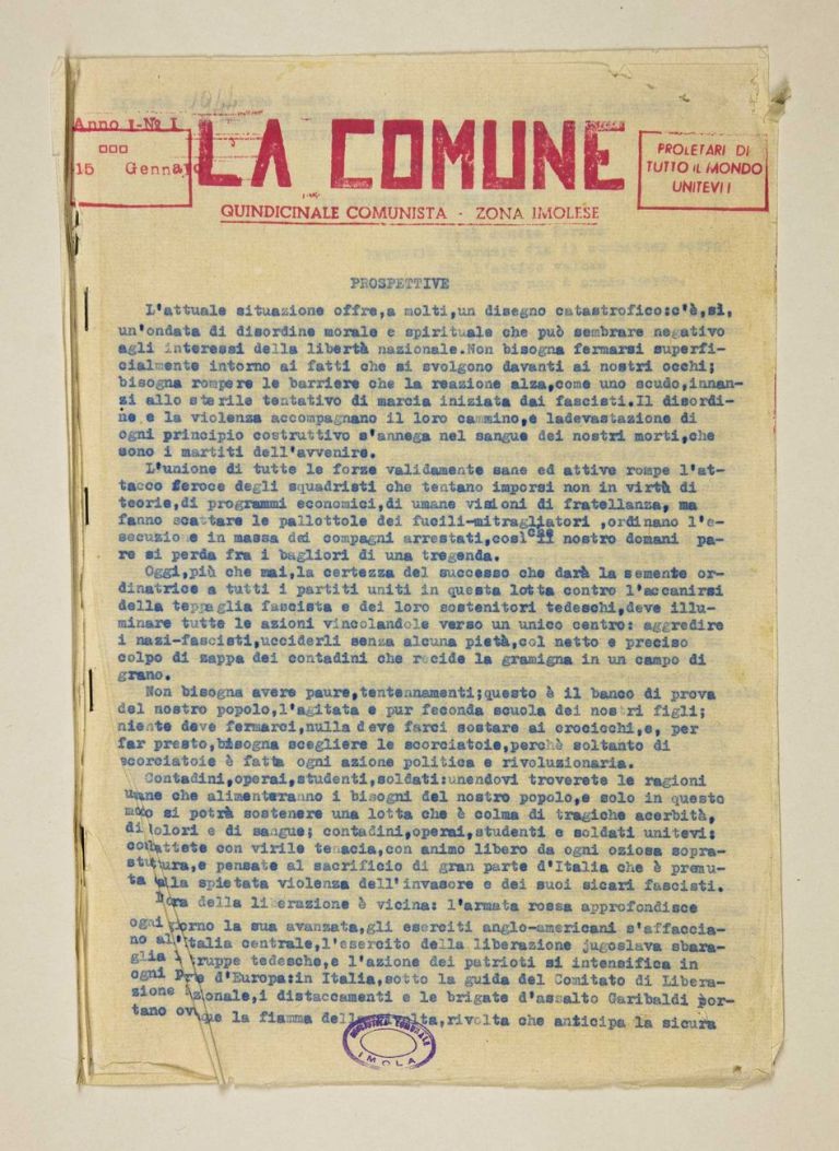 La Comune n.1, 15 gennaio 1944