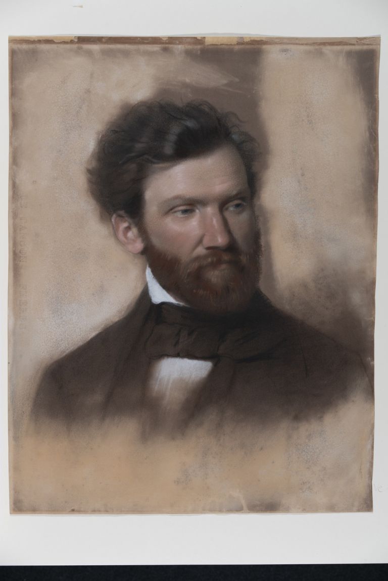 Enrico Gamba, Ritratto di Vincenzo Vela, 1857 circa, pastelli colorati su carta. © Museo Vincenzo Vela - Foto Mauro Zeni