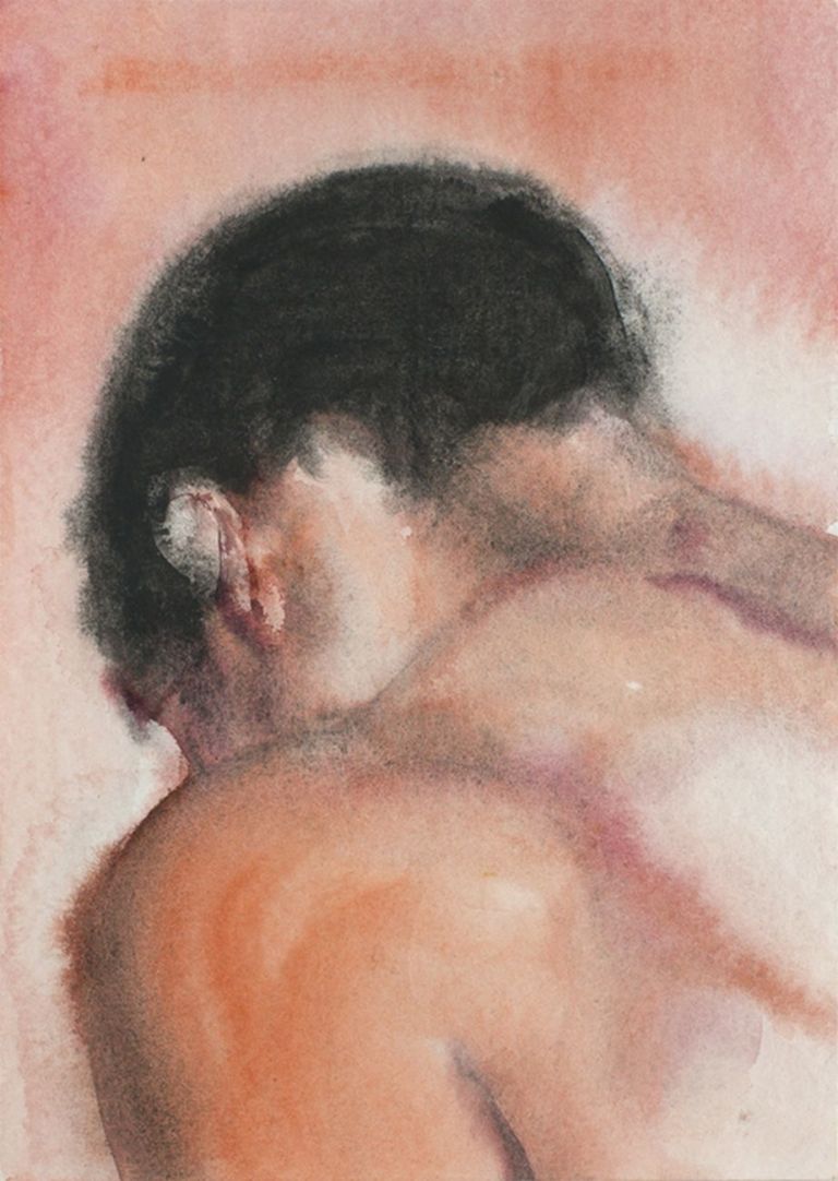 Francesco Cuna, Pongo tra orecchio e nuca, 2020, acquerello su carta montata su tavola, 24,5x34,5 cm