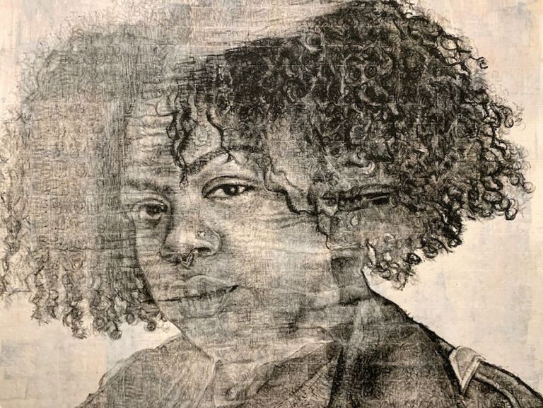 Kenturah Davis, The Bodily Effect of a Color (Lola), 2020, oil paint applied with rubber stamp letters, color monoprint and chine-collie on paper, 56x74 cm, Anna Marra Arte Contemporanea, Roma