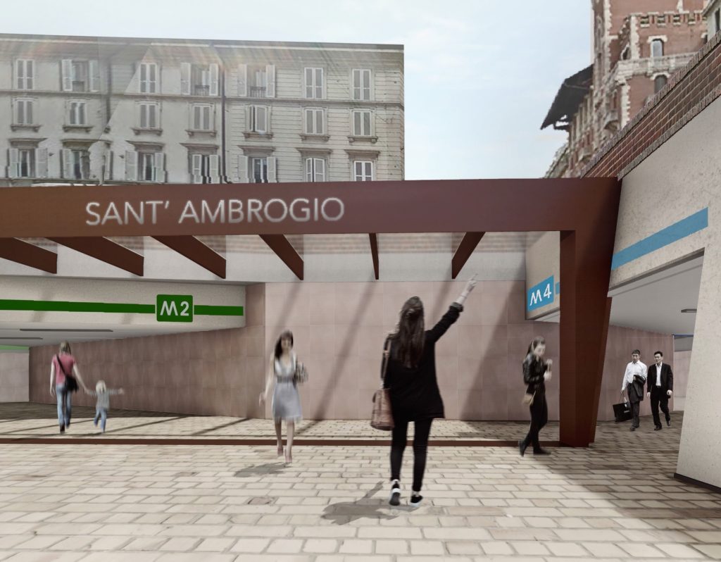 M4, rendering ingresso Stazione Sant'Ambrogio