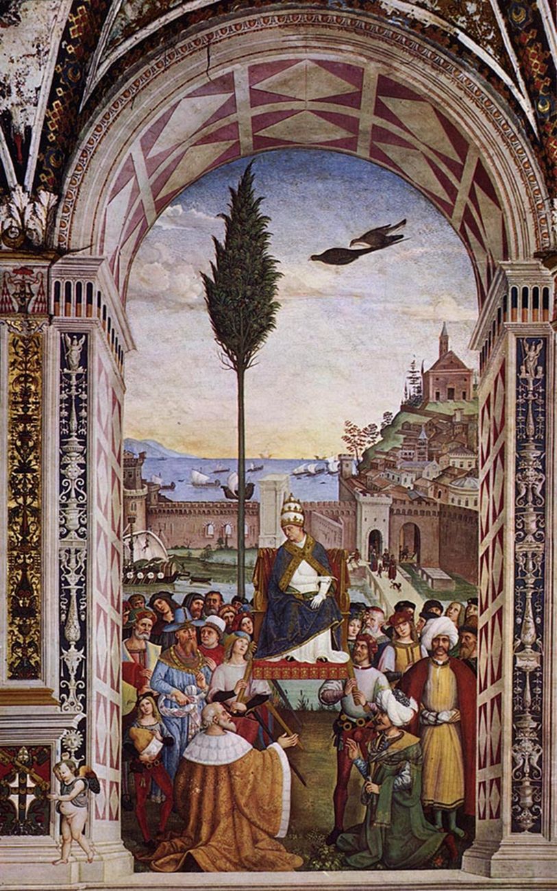 Pinturicchio, Pio II giunge ad Ancona, dal ciclo Storie della vita di Enea Silvio Piccolomini, 1502 08. Duomo di Siena. Photo Ghigo Roli Archivi Alinari, Firenze