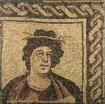 Musei Capitolini, Antiquarium, Mosaico policromo con busto di stagione, tessere di calcare bianco e pietre colorate, fine III inizi IV sec. d.C.