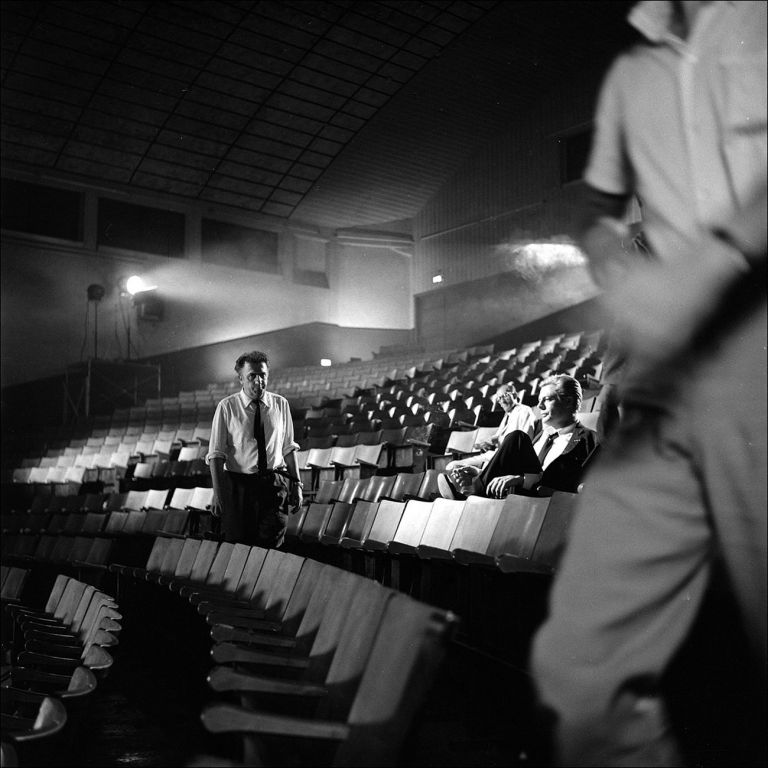 Federico Fellini e Marcello Mastroianni durante la lavorazione di 8½. Photo © Paul Ronald Collezione Maraldi