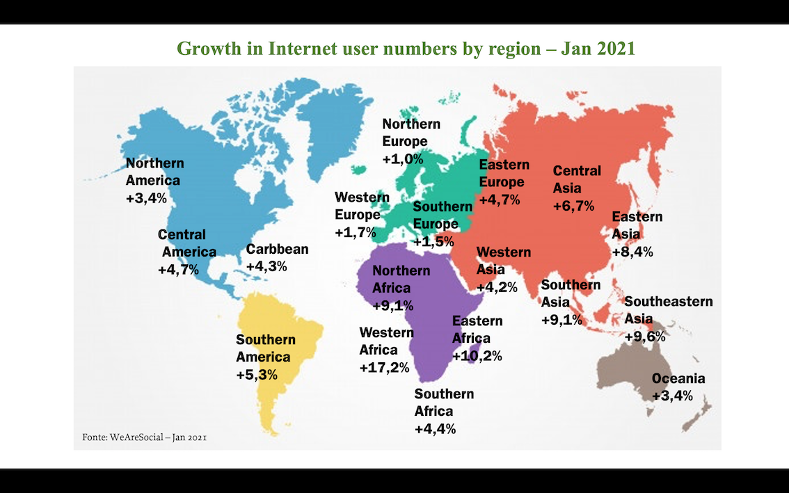Crescita degli utenti internet per zona