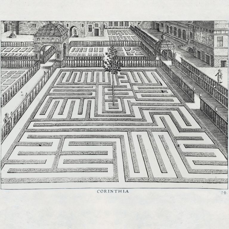 Jan Vredeman de Vries, Esempi di labirinti da giardino. Tavola da Hortorum viridariorumque elegantes & multiplicis formae ad architectonicae artis normam affabre delineatae..., Anversa, 1587, Milano, Biblioteca Braidense