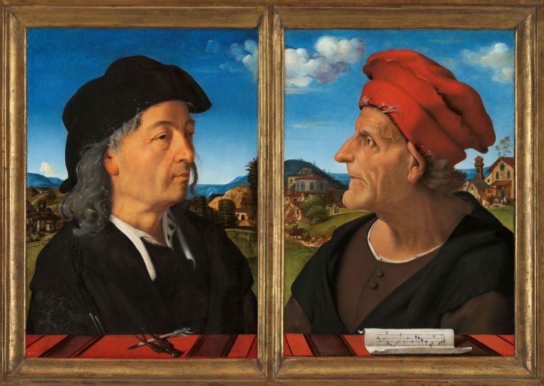 Piero di Cosimo, Portraits of Giuliano and Francesco Giamberti da Sangallo, 1482 - 1485. Rijksmusuem, on loan from the Koninklijk Kabinet van Schilderijen Mauritshuis