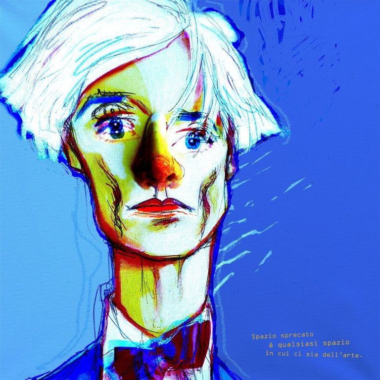 Giorgio Valentini, Andy Warhol, 2018, tecnica mista su communication, cm 148x135