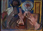 Luigi Spazzapan, Cosma e Damiano benedicenti, 1951, tempera su cartone, 73 x 100 cm. Galleria Regionale d’Arte contemporanea “Luigi Spazzapan”, Gradisca d’Isonzo. Fondo Milva Biolcati – Maurizio Corgnati