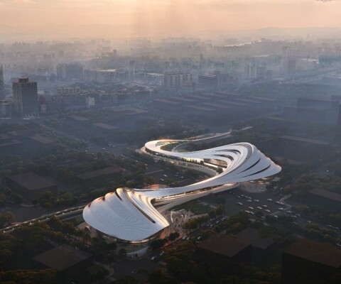 Un rendering del futuro Jinghe New City Culture&Art Centre. Courtesy Artchain