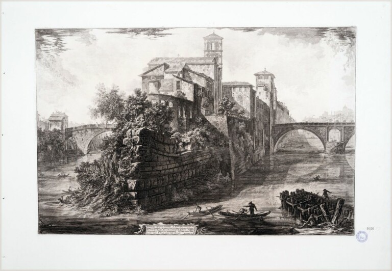 Giovanni Battista Piranesi, Veduta dell’Isola Tiberina, Acquaforte su rame con interventi a bulino, Perugia, Galleria Nazionale dell’Umbria, inv. 1662