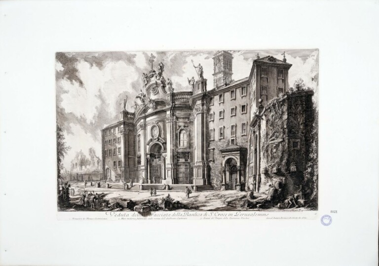 Giovanni Battista Piranesi, Veduta della Facciata della Basilica di S. Croce in Gerusalemme, Acquaforte su rame con interventi a bulino, Perugia, Galleria Nazionale dell’Umbria, inv. 1624