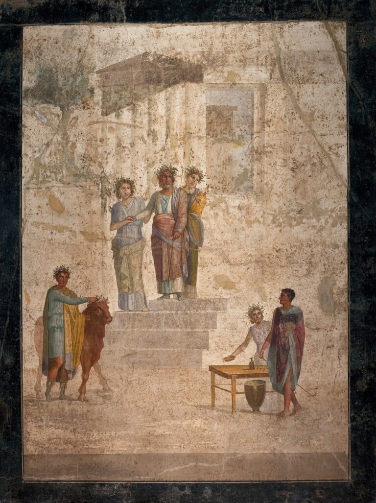 Giasone e Pelia, Pompei, IX, 5, 18 21, Casa di Giasone, parete ovest, sezione centrale, dipinto, I secolo d.C. – III stile, affresco, 142 x 140 cm, MANN, inv. 111436