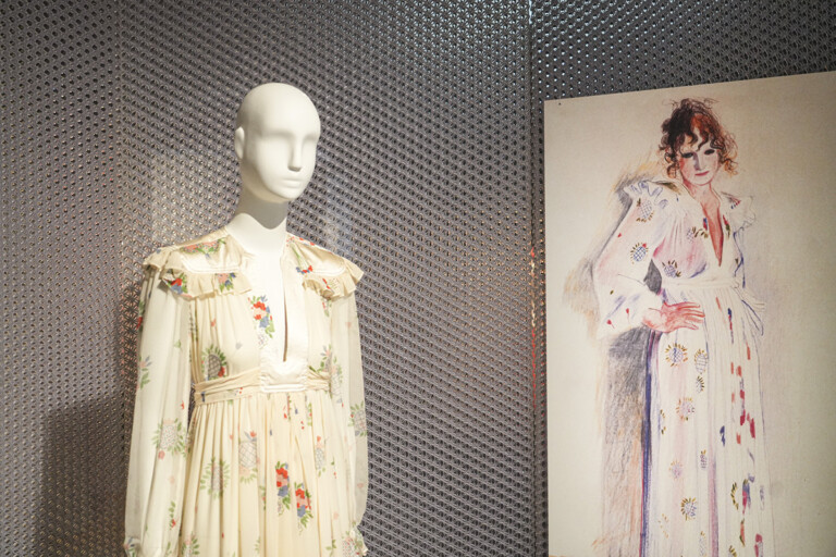 Mr and Mrs Clark. Ossie Clark and Celia Birtwell, Fashion and Prints 1965 74, exhibition view at museo del tessuto, Prato, 2022. Photo Marco Badiani