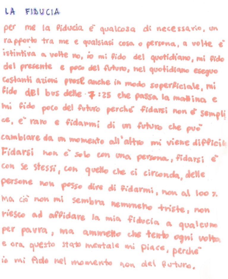 Fiducia, scritto di una ragazza della 2LA del Liceo Scientifico Paolo Carcano di Como.