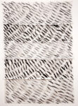 Lenzuolo bianco grigio nero, 1972, stoffa dipinta