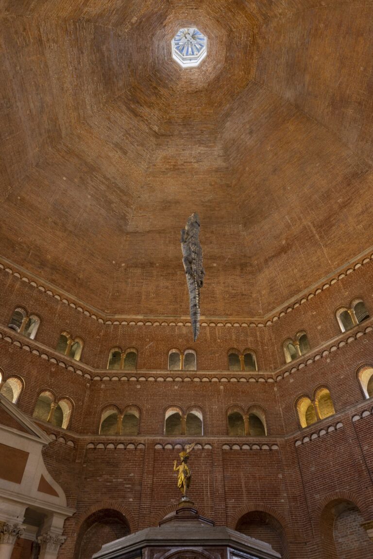 Maurizio Cattelan, Battistero, Cremona, 2023. Courtesy Cremona Contemporanea Art Week. Photo Andrea Rossetti