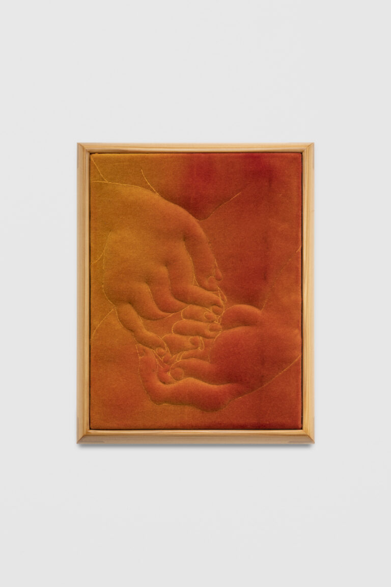 Eliška Konečná, Pus is Honey Now, 2023, embroidery, dyed velvet, wood, 32 x 24 cm