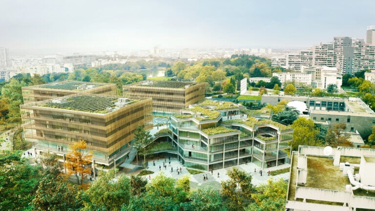 Progetto vincitore di Inventons la Métropole du Grand Paris per la rigenerazione urbana e nuovo polo universitario, Nanterre - Parigi; con Eiffage e Le Pôle universitaire Léonard-de-Vinci. Render courtesy IT’S / Marco Tripodi