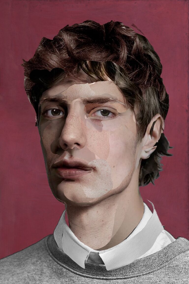 Teresa Giannico, Portrait of a boy on red canvas, 2022. Courtesy Viasaterna, Milano