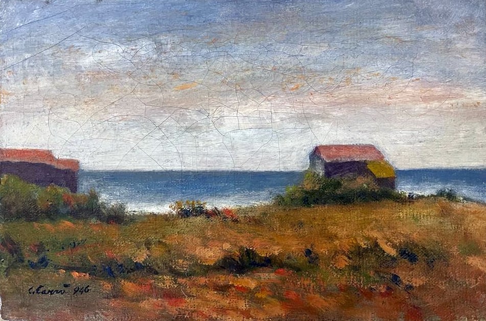 Carlo Carrà, Marina (case sulla riva), 1946, collezione privata