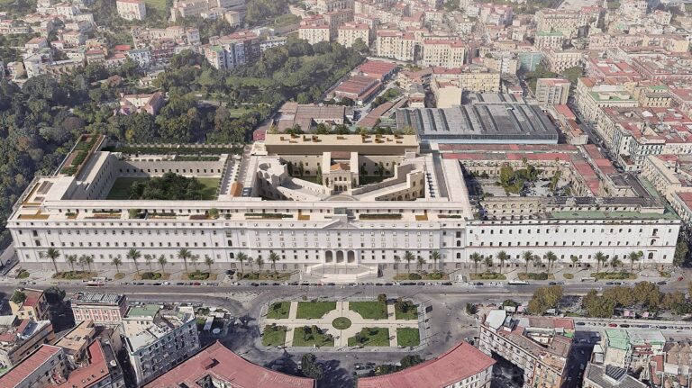 Real Albergo dei Poveri, vista di progetto a volo d'uccello da piazza Carlo III. Courtesy ABDR Architetti Associati
