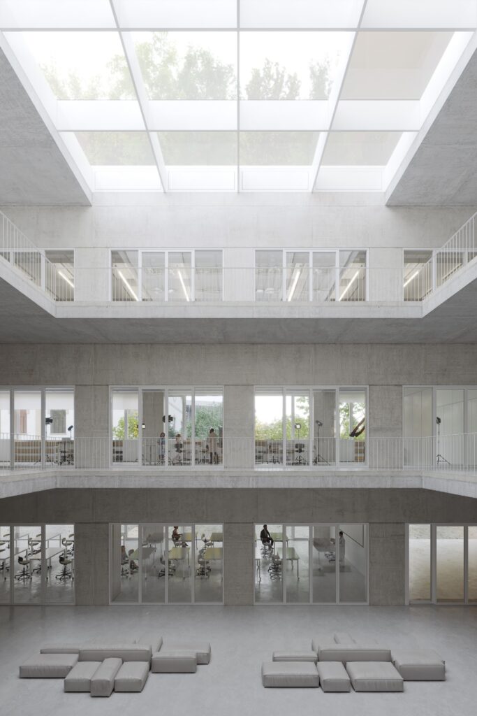 Grande MAXXI, Render del nuovo edificio MAXXI Hub, veduta dell’atrio interno, © LAN Architecture, 2024