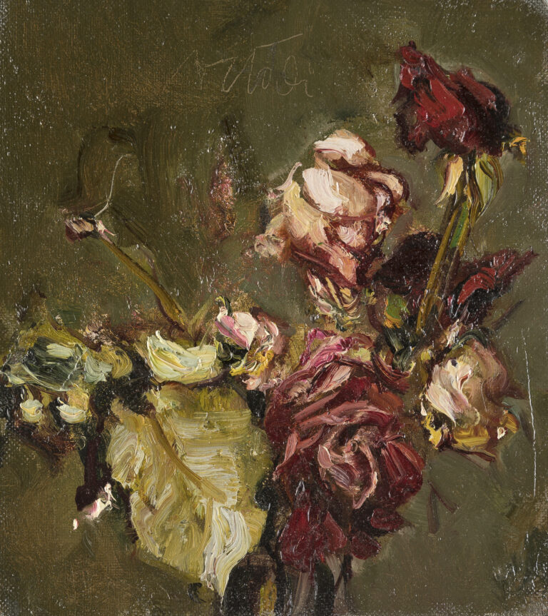 Giancarlo Vitali, Rose appassite, 1995, 25x28 cm, Olio su tavola