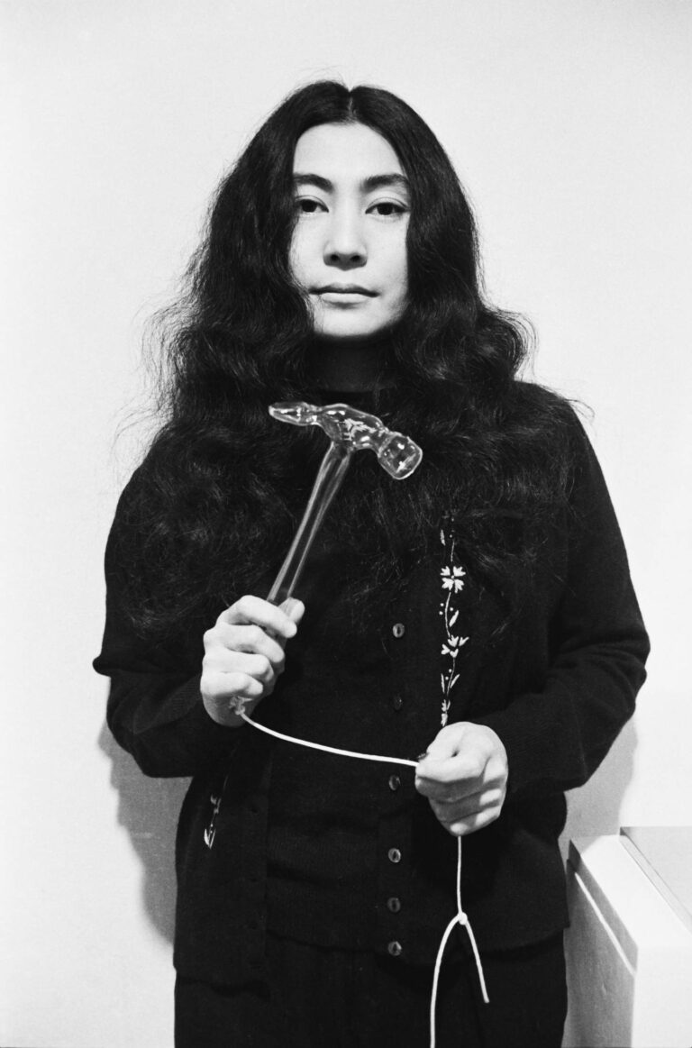 Yoko Ono with Glass Hammer 1967 from HALF-A-WIND SHOW, Lisson Gallery, London, 1967. Photograph © Clay Perry _ Artwork © Yoko Ono