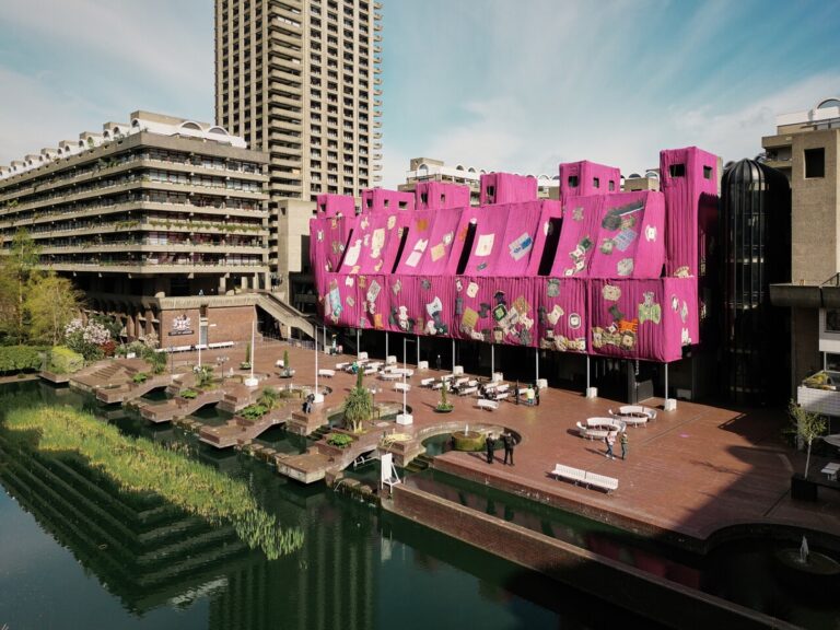 Ibrahim Mahama, Purple Hibiscus. Installation view, Barbican Lakeside, 2024. © Dion Barrett Barbican Centre