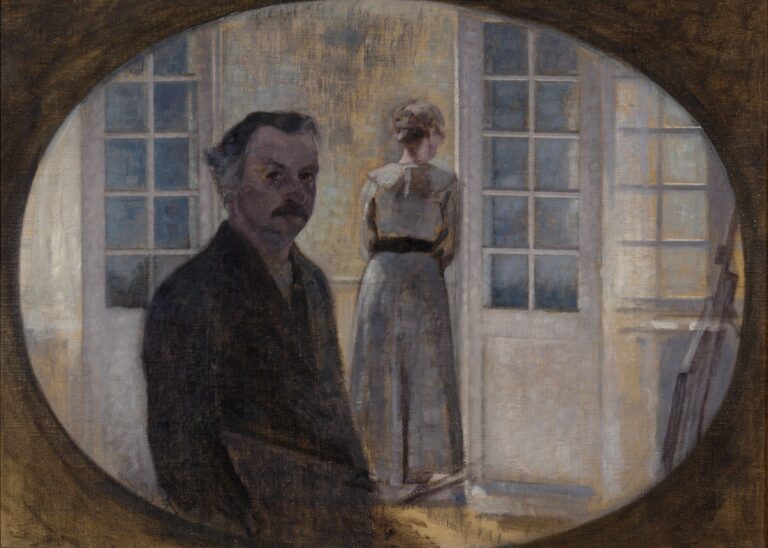 Vilhelm Hammershøi, Double Portrait of the Artist and His Wife, Seen through a Mirror. The Cottage Spurveskjul, 1911. Courtesy Private Collection
