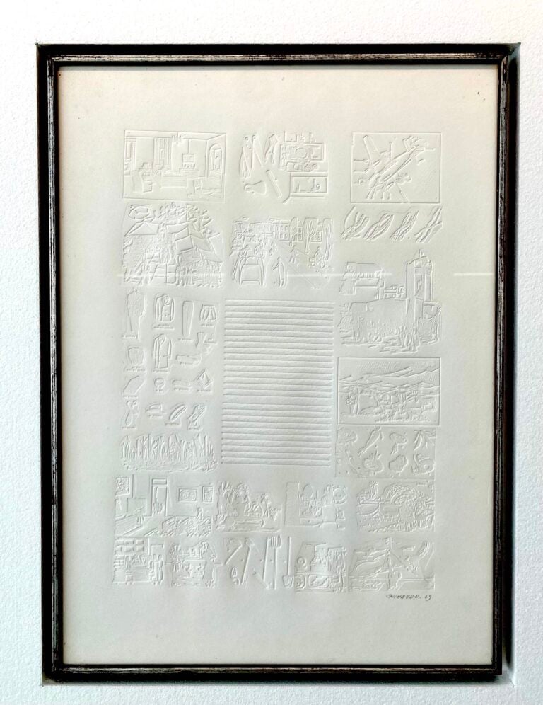 Ezio Gribaudo, logogrifo bianco, 1969, logofrifo su carta buvard